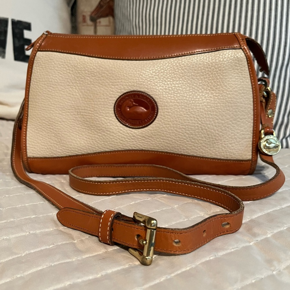 Vintage Dooney & Burke Bone/Caramel All Weather Leather Crossbody/Shoulder Bag